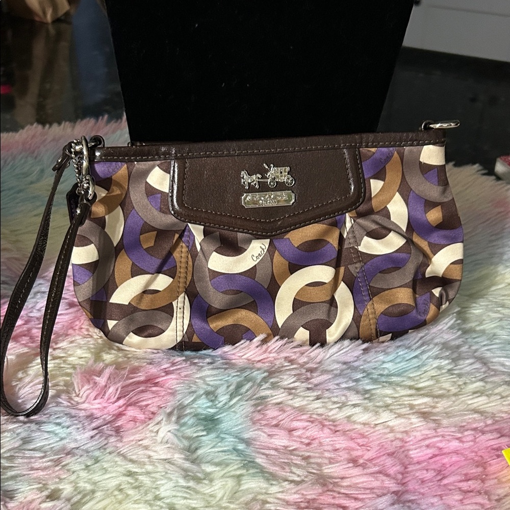 Coach Brown and Purple Patterned Wristlet